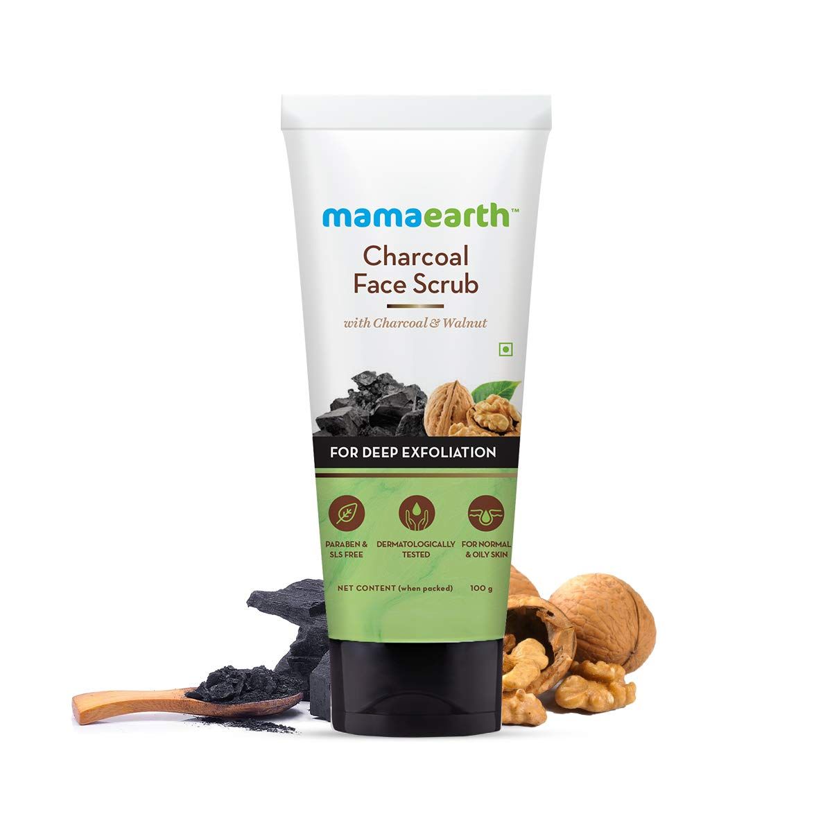 Mamaearth Charcoal Face Scrub for Oily and Normal skin, with Charcoal and Walnut for Deep Exfoliation - 100g