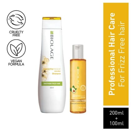 Matrix Biolage Smoothproof 2-Step Professional Regime, 72 Hrs Frizz Control (Shampoo 200 ml + Hair Serum 100 ml) Pack of 2