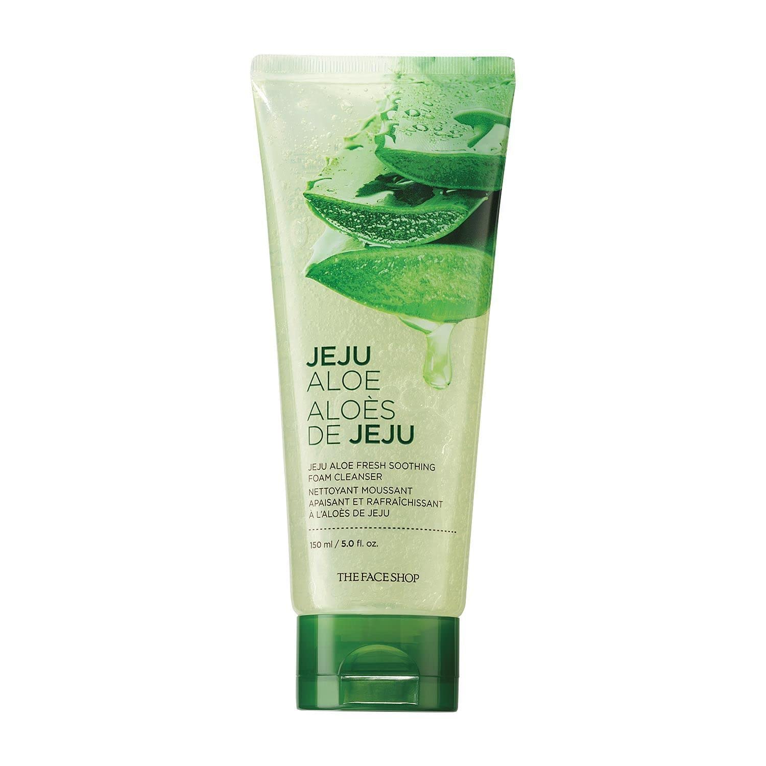The Face Shop Jeju Aloe Fresh Soothing Foam Cleanser | Gel to Foam cleanser for Skin,Body and Face | Hydrating & cooling cleanser, 150ml