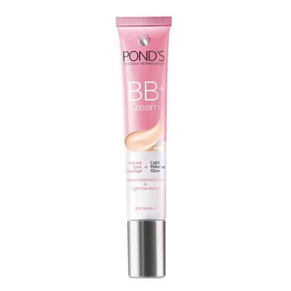 Pond’s BB+ Cream, Ivory Lightweight Foundation Cream, 18g, for Even Skin Tone, with Vitamin Enriched Cream & Light Foundation, SPF 30 PA++, Instant Spot Coverage