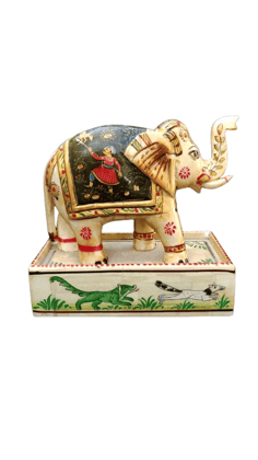 Jakir Hussain  Handmade Bone Elephant Showpiece Miniature Painting  For Your Home, Offices , Living Room Gift for Elephant Lovers, Birthday, Housewarming  set of 1