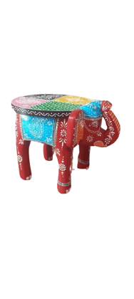 Divraya Art and Handicrafts Indian Ethnics Wood Elephant Stool Showpiece, Standard, Multicolour