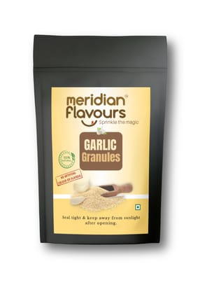 Meridian Flavours Dehydrated Garlic Granules | Washed and Cleaned | Outer Skin Removed | 100% Natural and Preservatives Free | 1 Teaspoon Granules = 3 Garlic Cloves | (Garlic Granules, 50gm/100gm)