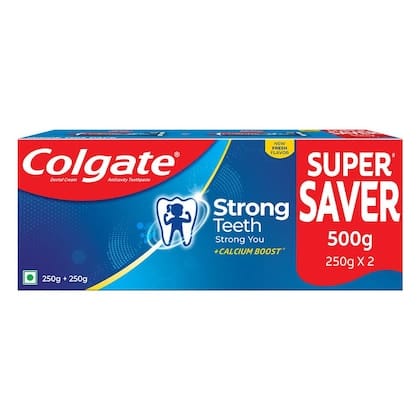 Colgate Strong Teeth, 500g, SUPER SAVER (250g X 2),Dental Cream, Anticavity Tooth Paste