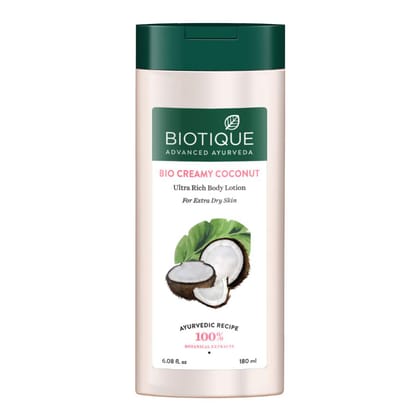 Biotique Creamy Coconut Deep Nourish Body lotion For Extra Dry Skin | Heals, Repairs, and Soothes the Skin | Moisturizing and Skin-Humidifying | 100% Botanical Extracts| All Skin Types | 180ml