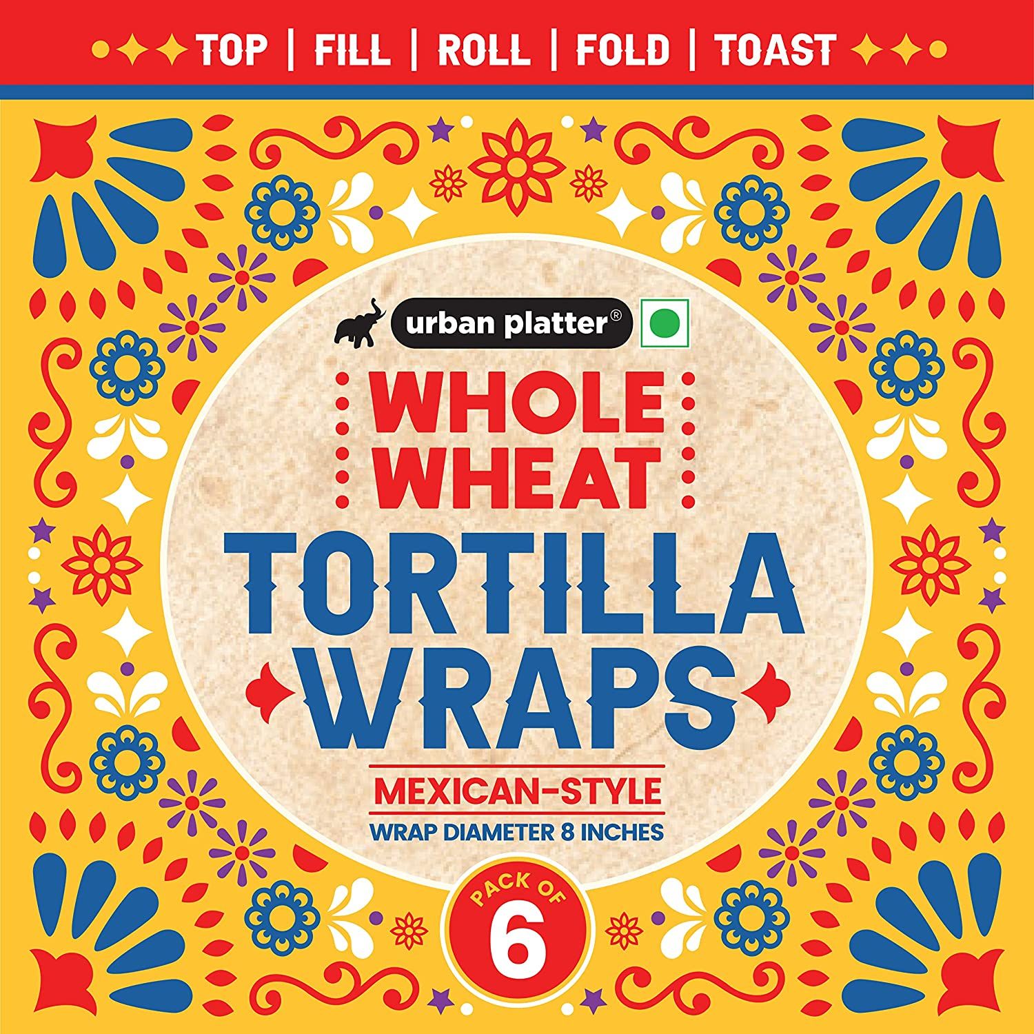 Urban Platter Whole Wheat Tortilla Wraps, 270g (Pack of 6 | 8 Inches Diameter | Mexican style | Roll up in a Burrito, Fold into a Wrap, Use it for Quesadilla)
