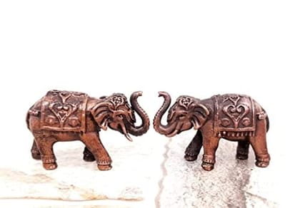 Searchers Paradise - Copper Idols Paired Elephant Idol ,  1.1 inches, Copper Handmade 125 Grams, Patina Antique Finish, Pack of 1 Piece