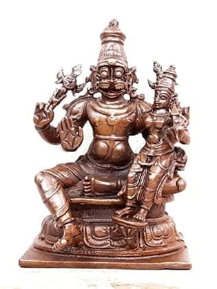 Searchers Paradise - Copper Idols  Lakshmi Narasimhar, 3.8 inches, Copper Handmade 560 Grams, Patina Antique Finish, Pack of 1 Piece
