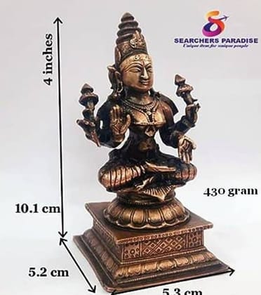 Searchers Paradise - Copper Idols  Lakshmi ,4  inches, Copper Handmade 430 Grams, Patina Antique Finish, Pack of 1 Piece