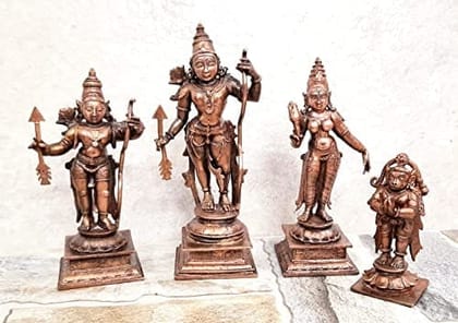 Searchers Paradise - Copper Idols Ram Darbar,6 inches, Copper Handmade 1600 Grams, Patina Antique Finish, Pack of 1 Piece