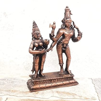 Searchers Paradise - Copper Idols Shiva and Parvathi ,6 inches, Copper Handmade 562 Grams, Patina Antique Finish, Pack of 1 Piece
