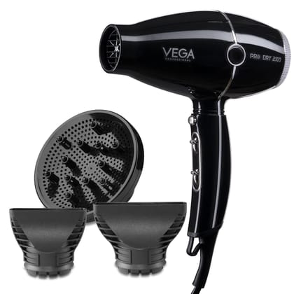VEGA Professional Pro Dry 1800-2100W Hair Dryer for Men & Women with Cool Shot Button and 3 Heat & 2 Speed Settings, Black (VPPHD-02)