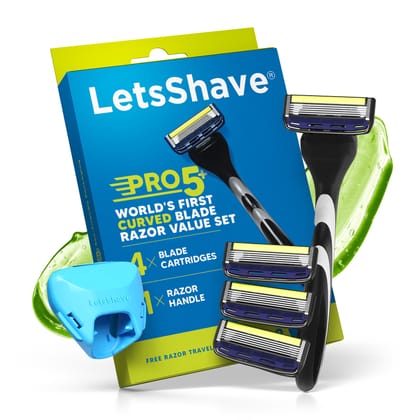 LetsShave Pro 5 Razor Shaving Kit value Set for Men - 5 Blade Shaving Razor for Men, with 4 Cartridges & Travel Razor Cap