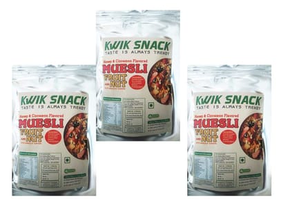 Kwik snack EXOTIC Honey Coated MUSELI with Almonda Cranberries, Whole Grains, Fruits & Nuts (3 X 150 GM =450 GM)