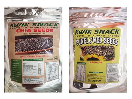 KWIK SNACK Combo of Chia Seeds (200 GM) & Sunflower Seeds (200GM) - Seeds for Eating | Non-GMO | Diet Snacks