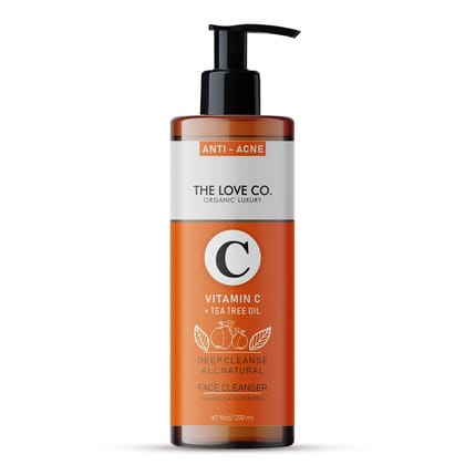 THE LOVE CO Vitamin C & Tea Tree Oil Face Wash - Foaming Cleanser for Instant Glow & De-Tan, Suitable for All Skin Types, 100% Vegan, 200ml