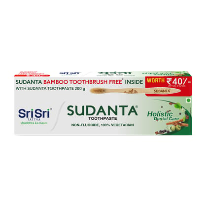 Sri Sri Tattva Sudanta Toothpaste -  Non - Fluoride - 100% Vegetarian, 200g (Bamboo Toothbrush Free)