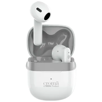 Croma TWS Earbuds with Environmental Noise Cancellation (Waterproof, Fast Charging, White and Grey)